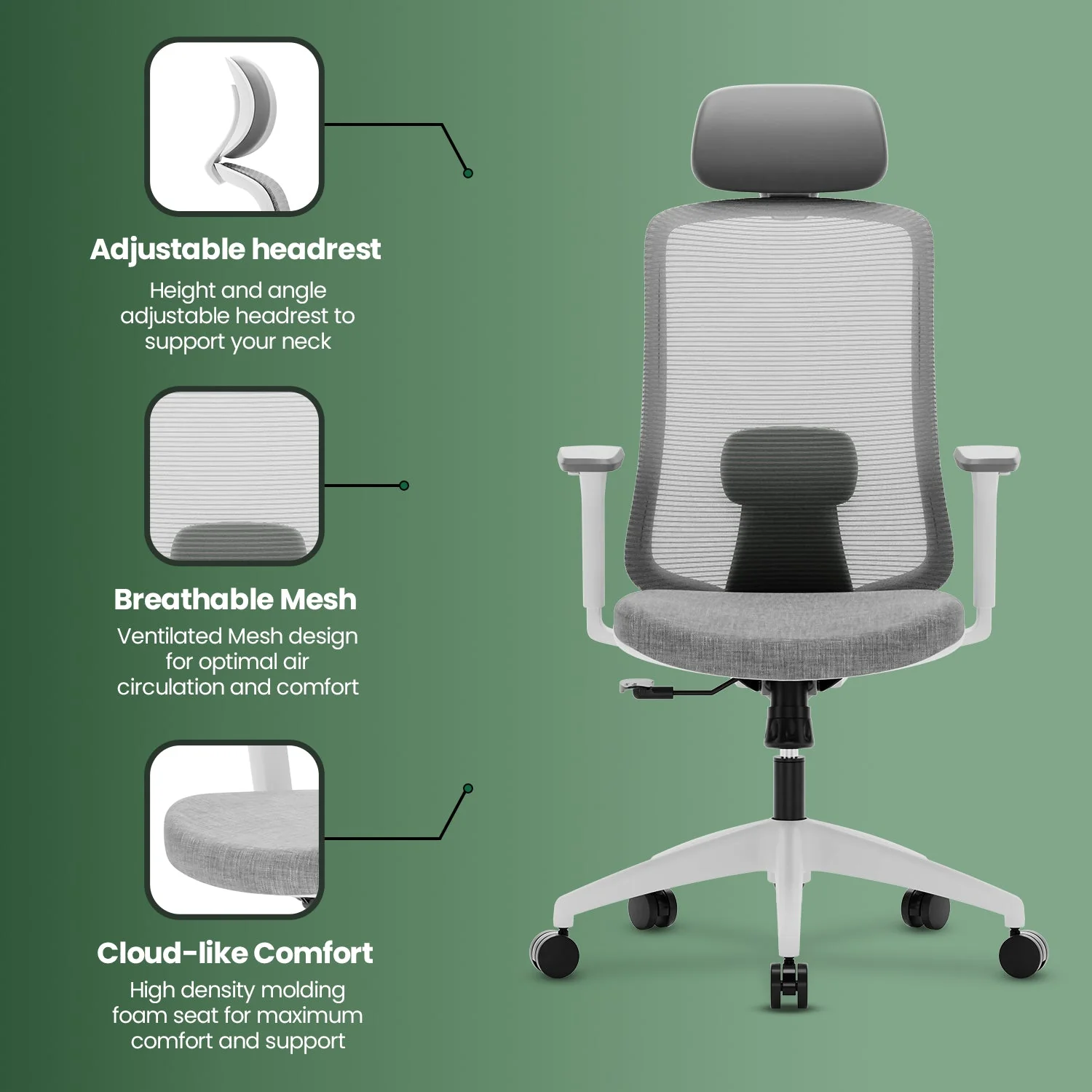 Green Soul Renewed Cosmos High Back Premium Office Chair Grey - Image 5