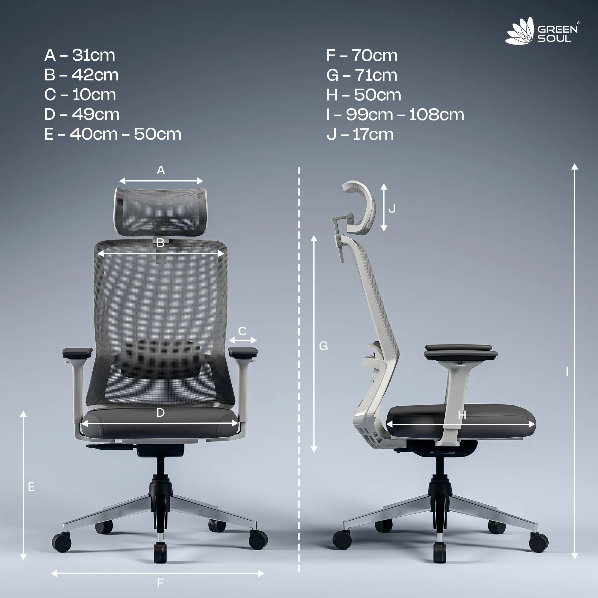 Green Soul Leo Designed for Broad Shoulders Mesh Ergonomic Office Chair - Image 35
