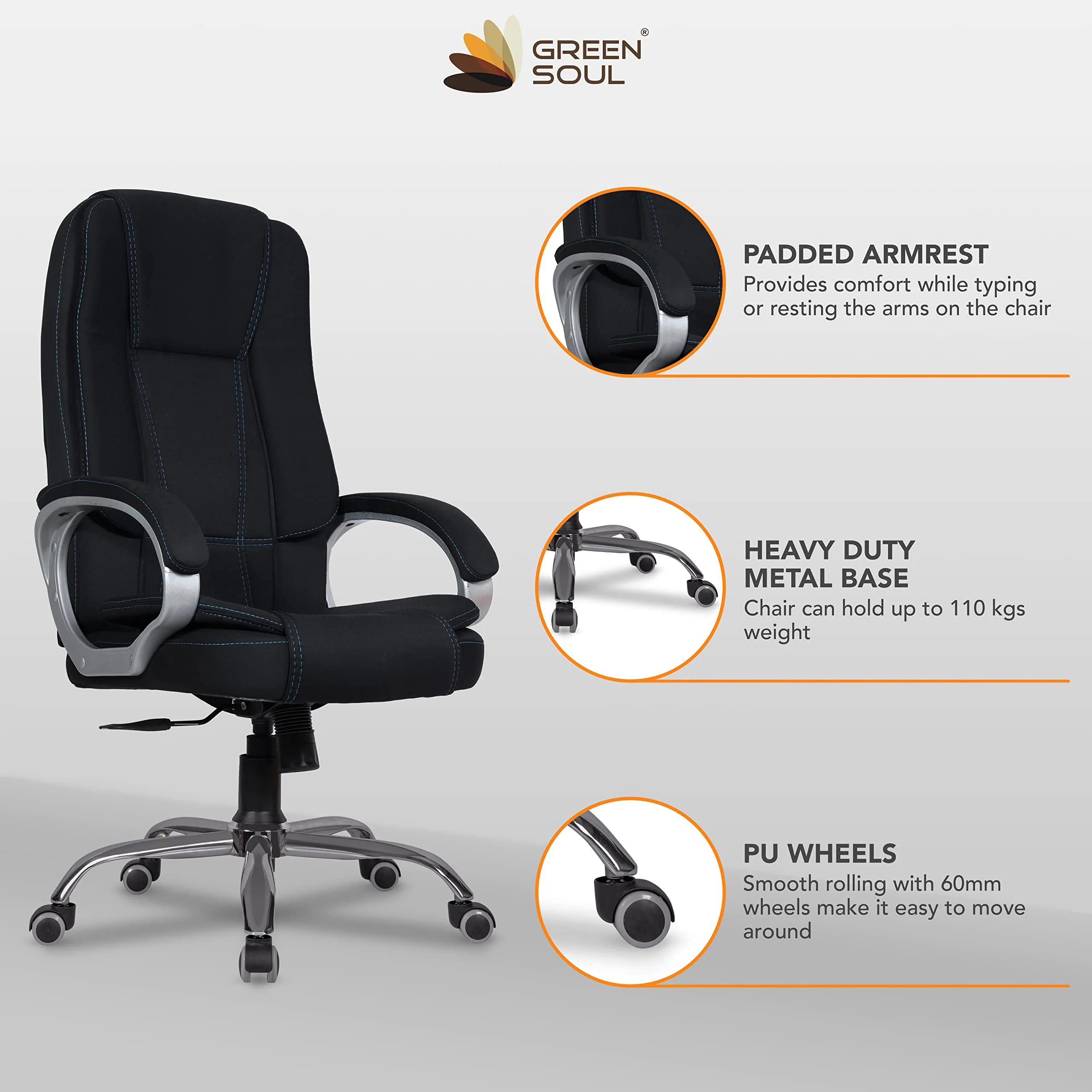 Green Soul Renewed Vienna Fabric Executive Chair - Image 4